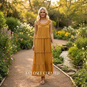 The Great Eyelet Magnolia Cotton Maxi Dress Small Yellow NEW